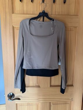 Pink Rose Taupe & Black Square Neck Long Sleeve Top (2 Tops) NWT